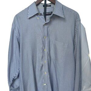 Kirkland Signature Men’s Traditional Fit Blue Striped Dress Shirt, Size 17-33